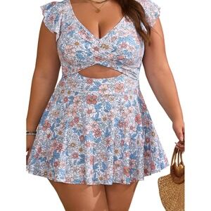 B2PRITY Womens Floral Swim Dress Twist Front Cutout One. Piece Swimsuit 3XL